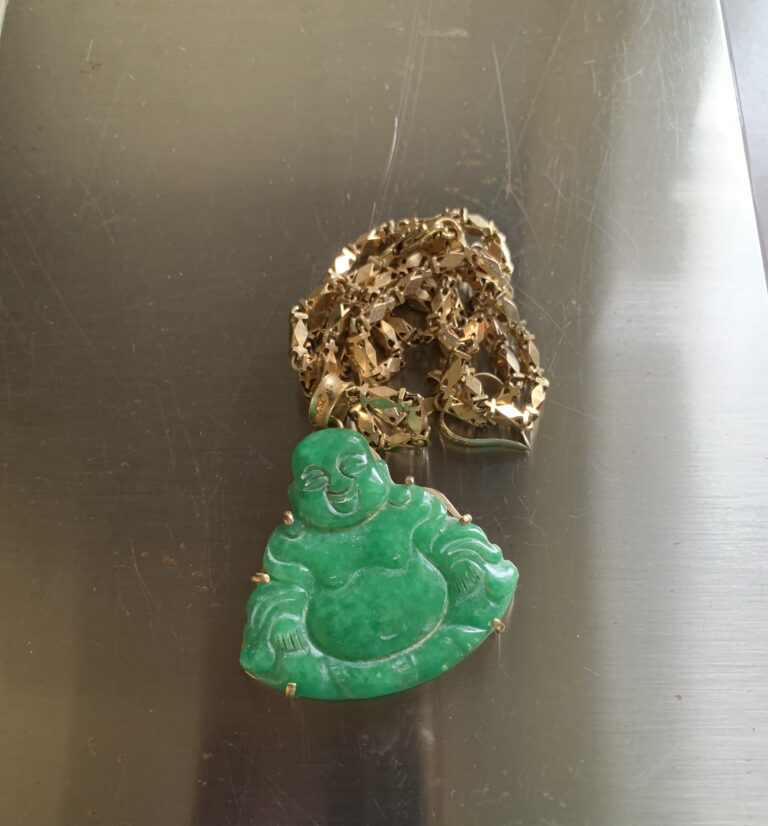18K Gold Necklace and Heart Pendant with A Jade Buddha, Lost In The Old