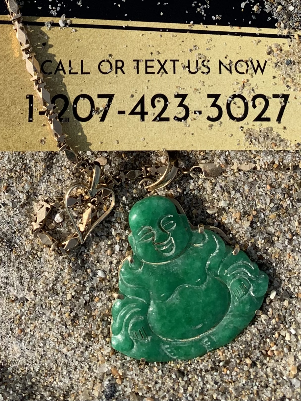 18K Gold Necklace and Heart Pendant with A Jade Buddha, Lost In The Old